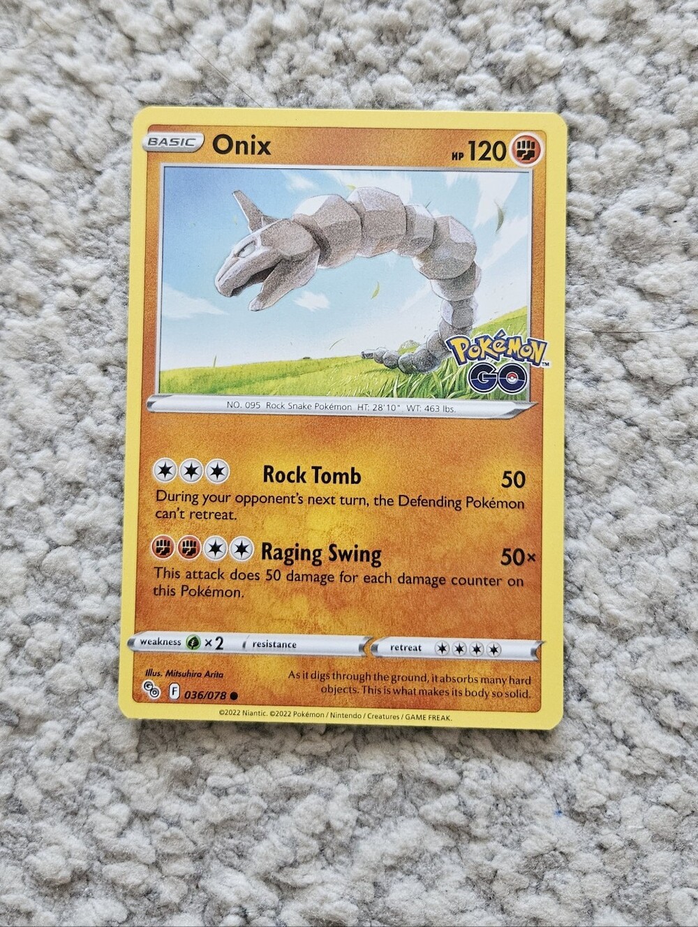 POKEMON TCG Card Onix Pokemon Go 036/078